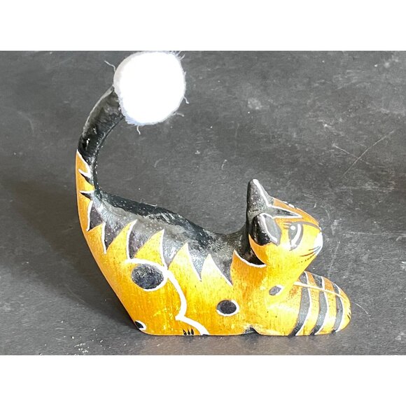 2 Handcrafted Wooden Cat Figurine 1 Signed Watson Boho Kitty Lover - Picture 2 of 10